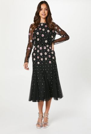 Coast Hand Embellished Sequin Flower Cluster Midi Dress