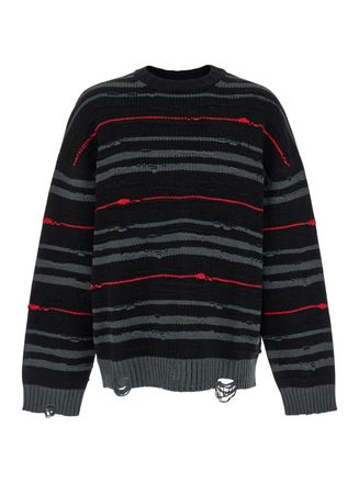 Juun.J Juun. J Multicolor Striped Sweater With Used Effect In Wool Man
