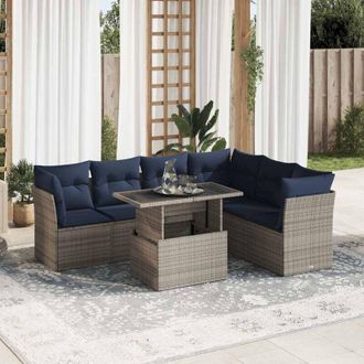 vidaXL Set Sof&aacute;s Jard&iacute;n Y Cojines 7 Pzas Rat&aacute;n Sint&eacute;tico Acacia Negro Vidaxl