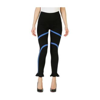 Pinko Cropped Trousers, female, Black, 2XS, Blue Accent Side Zip Trousers