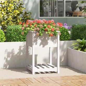 vidaXL Vidaxl - Jardinera Con Estante Madera Maciza De Pino Blanco 54x54x81 Cm