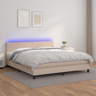 vidaXL Vidaxl - Cama Box Spring Colch&oacute;n Led Cuero Sint&eacute;tico Capuchino 180x200cm