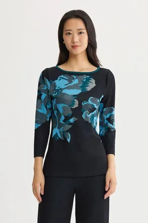 Ming Wang Floral Jacquard Knit Tunic in Deep Teal at Nordstrom, Size X-Large