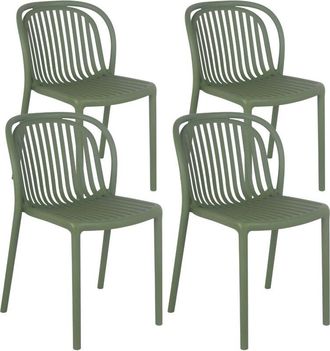 Oviala Oviala - Juego de 4 sillas de jardín de plástico verde oliva