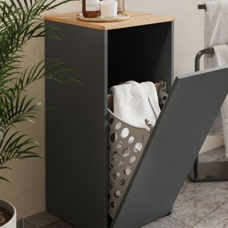 Vicco Mobiletto da bagno Viktor, Antracite/quercia dorata, 40.2 x 88.2 cm con cesto portabiancheria