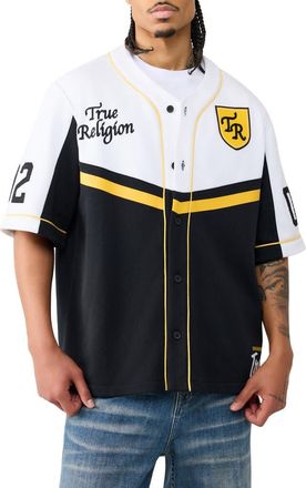True Religion Oversize Cotton Baseball Jersey in Winter White/black at Nordstrom, Size Xxx-Large