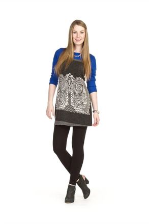 Papillon Paisley Place Print Color Block 3/4 Sleeve Dress In Charcoal