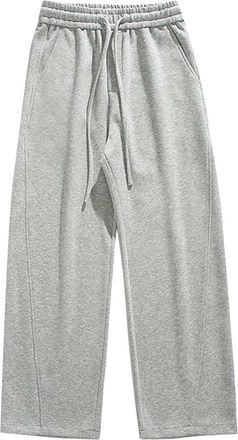 Generic Mens Baggy Sweatpants Open Hem Bottom Athletic Elastic Waist Drawstring Joggers Trackpants with Pockets Grey
