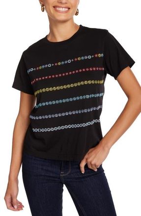 Lauren Moshi Ursula Crystal Evil Eye Stripe Top in Black at Nordstrom, Size X-Large