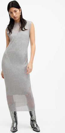 AllSaints Womens Viscose Patrice 2-In-1 Ribbed Midi Dress, Size: S