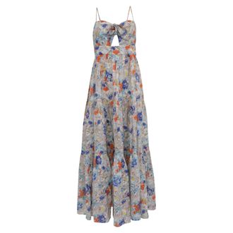 Zimmermann Clover Tie Front Midi Dress in Multicolor Linen