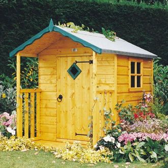 Shires Hide with Veranda Playhouse Kids Wendy House in Light Brown