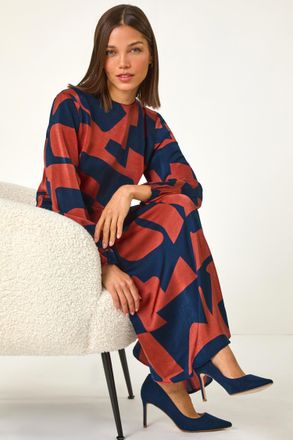 Roman Geometric Colour Block Print Midi Dress