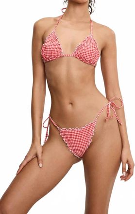 Good American Gingham Lattice Edge Bikini Bottom In Grenadine