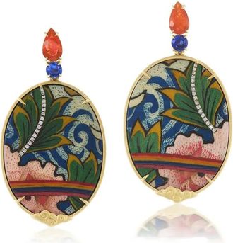 Silvia Furmanovich Orecchini Tibetan Marquetry in oro giallo 18 carati