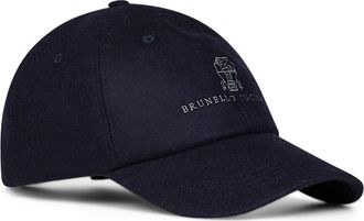 Brunello Cucinelli Mens Baseball Cap Navy Virgin Wool Blue Hat