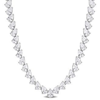 Amour 39 1/2 CT TGW Created White Sapphire Teardrop Tennis Necklace In Sterling Silver