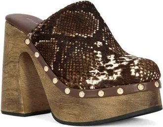 Azalea Wang Picard Genuine Calf Hair Platform Clog in Brown Multi at Nordstrom, Size 7.5