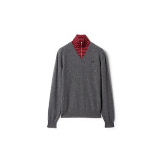 Miu Miu Cashmere And Jersey Sweater, Woman, Slate Gray/ruby/blue, Size 36