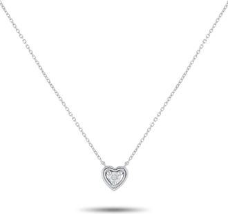 Luxury Bazaar 14K White Gold 0.10ct Diamond Heart Pendant Necklace PN16194