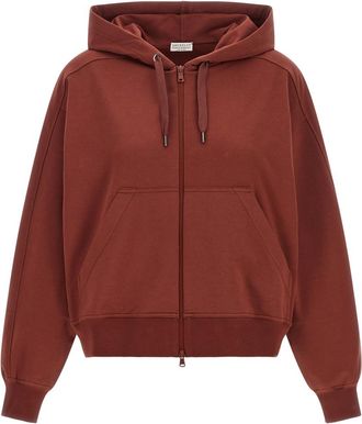 Brunello Cucinelli Maroon Solid Hood Sweatshirt
