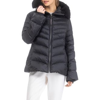 Gorski Apres-Ski Chevron Parka with Detachable Toscana Lamb Hood Trim in Black/black at Nordstrom, Size X-Small