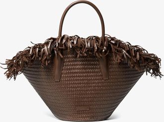 Michael Kors Sardinia Large Hand-Woven Leather Basket Tote Bag