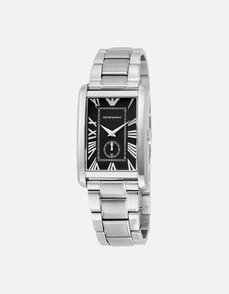 Emporio Armani Mens Emporio Armani AR1608 Rectangular Black Dial Mens Watch - Black/Silver