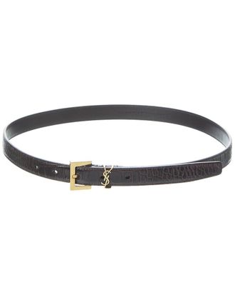Saint Laurent Monogram Croc-Embossed Leather Belt