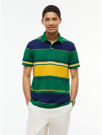 Tommy Hilfiger Mens Regular Fit Striped Polo - Nouveau Green - XXXL