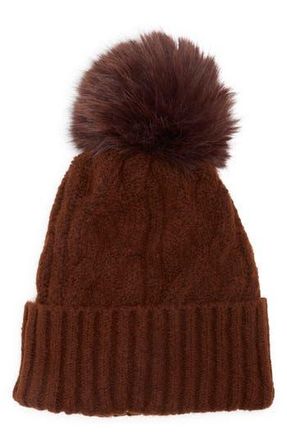 Melrose and Market Faux Fur Pompom Beanie in Brown at Nordstrom Rack