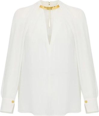 Elisabetta Franchi Viscose Georgette Blouse met Juweeldetail - Dames - Blouses - Wit - XL - Overhemden