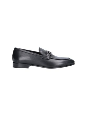 Ferragamo Black Gancini Round Toe Leather Loafers