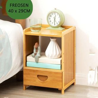 OEM Mesita De Noche - 1 Caj&oacute;n - 1 Estante - Madera De Bamb&uacute; Natural