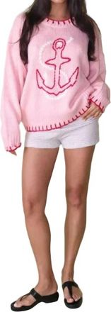 Bailey Rose Anchors Away Oversized Knit Pullover In Pink