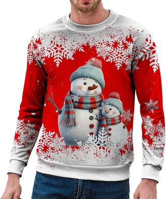 Generic Mens Jumpers Uk Crew Neck Christmas Snowman Print Jumper Long Sleeved Plus Size Sweatshirts Parties Hilarious Xmas Mens Sweatshirt Top Warm Casual Aut