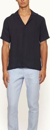 Orlebar Brown Maitan Lino Relaxed Fit Capri Collar Italian Linen Shirt in Night Iris at Nordstrom, Size Xxx-Large