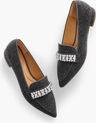 Talbots Scarlet Rhinestone Flannel Pointed Toe Loafers - Medium Grey - 6 1/2 M - 100% Cotton Talbots