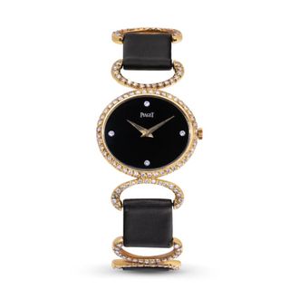 Piaget Pre-owned Piaget Vintage Hand Wind Diamond Black Dial Ladies Watch 9802 DB
