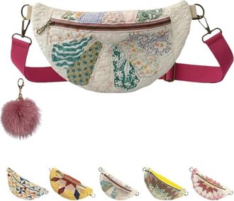 Generic Vintage-Inspired Patchwork Quilted Sling Bag,Handmade Lightweight Curved Boho Crossbody Bag,Large Capacity Shoulder Satchel