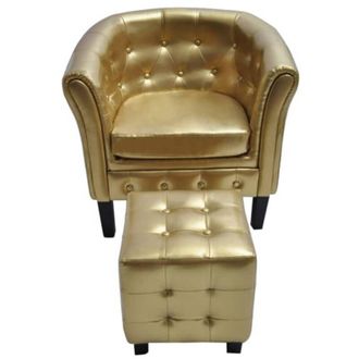 vidaXL Sill&oacute;n Con Taburete Cuero Sint&eacute;tico Dorado Vidaxl