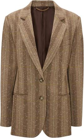Victoria Beckham Klassieke Getailleerde Single Breasted Blazer - Dames - Blazers - Beige - XS - Leer - Jassen