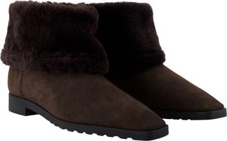 Toteme Womens Fold-Down Shearling-Trimmed Ankle Boot Brown Lambskin