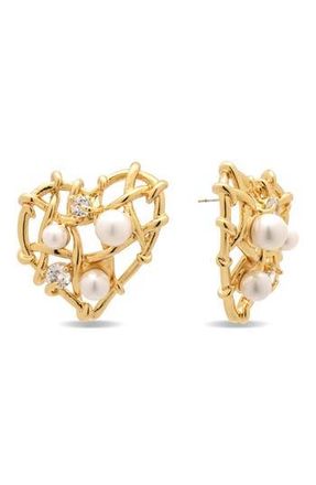 Eye Candy Los Angeles Sable Heart Faux Pearl & Cubic Zirconia Earrings in Gold at Nordstrom Rack
