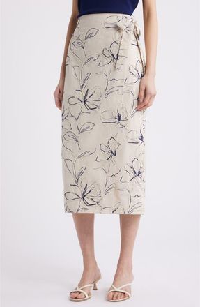 Anne Klein Embroidered Faux Wrap Midi Skirt in Natural Grain Mlt at Nordstrom, Size X-Small P