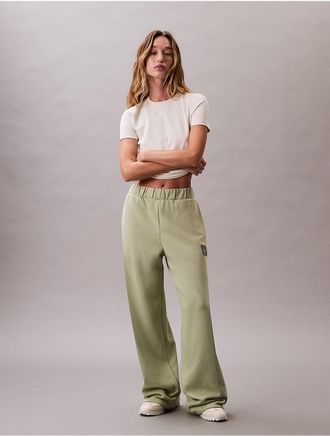 Calvin Klein Jeans Calvin Klein Womens Fleece Logo Patch Wide Leg Pants - Green - XS