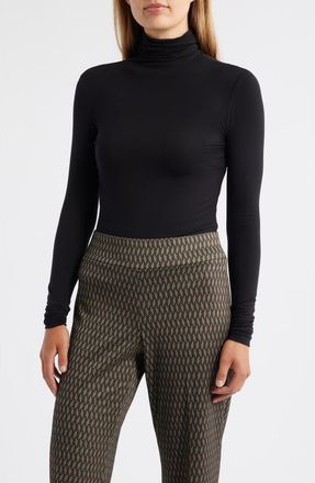Anne Klein Turtleneck Long Sleeve Top in Anne Black at Nordstrom, Size Xx-Small