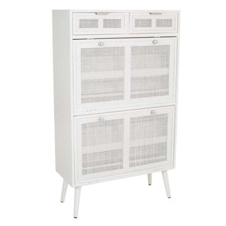 Wanderlust Deco Mueble zapatero de madera y rejilla blanco 70x32x120