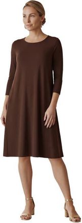 Jessica London Stretch Knit Three Quarter Sleeve T Shirt Dress in Rich Brown at Nordstrom, Size 12