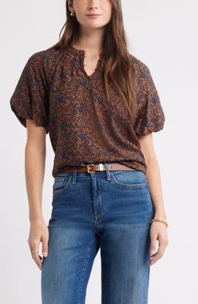 Caslon Puff Sleeve Top in Rust Bisque Cecilia Bloom at Nordstrom Rack, Size Large